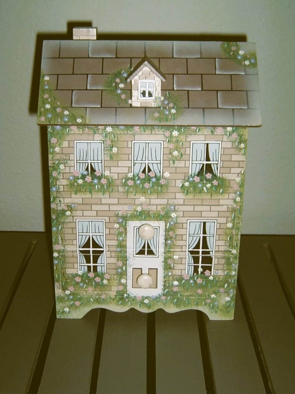 Wooden Box with Drawers in Shape of House